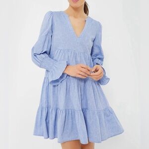 Tuckernuck Pomander Place Chambray long sleeve tiered dress 100% cotton